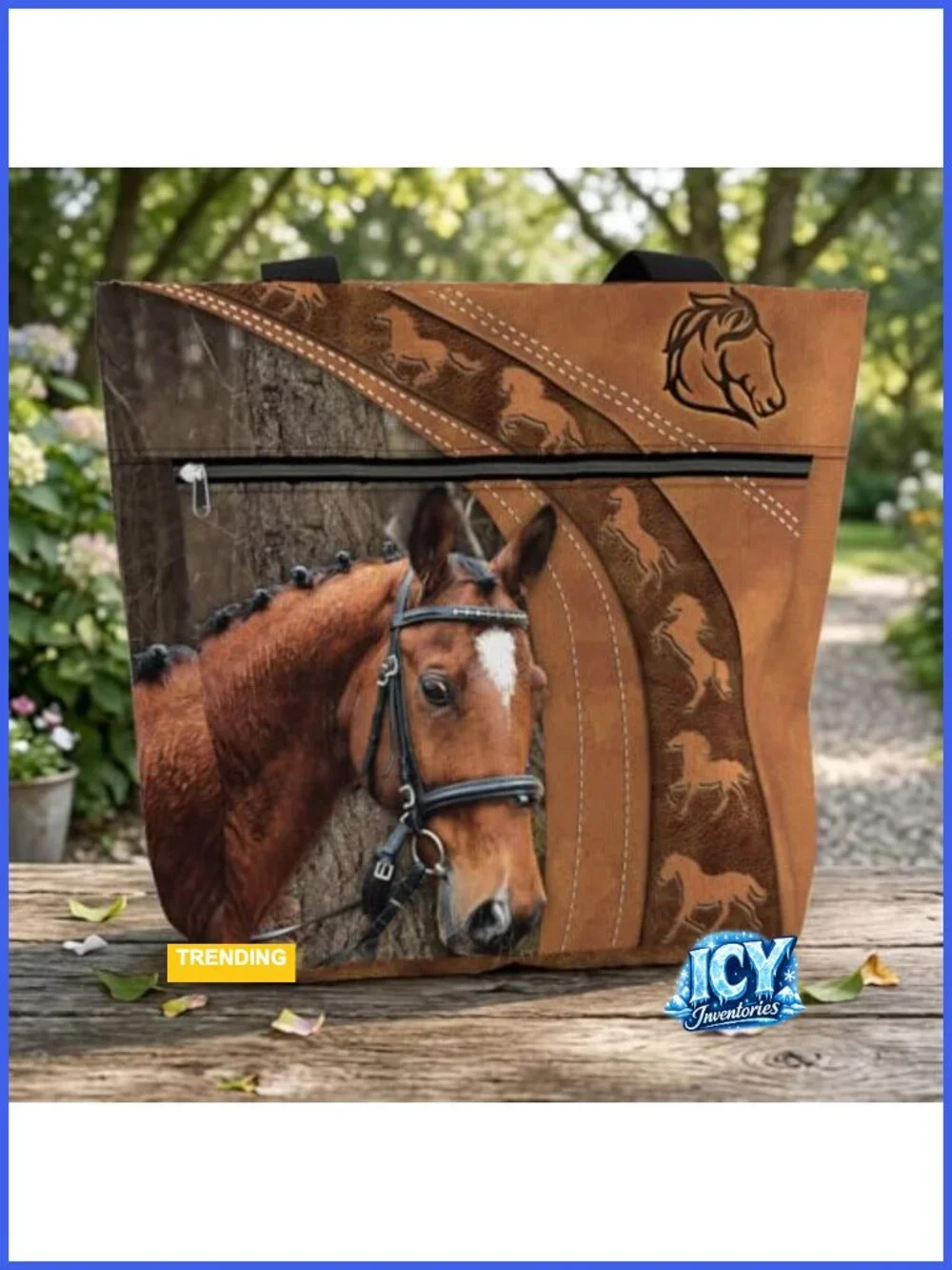 Horse Tote Bag for Women with Zipper Pocket, 15-Inch Laptop Bag